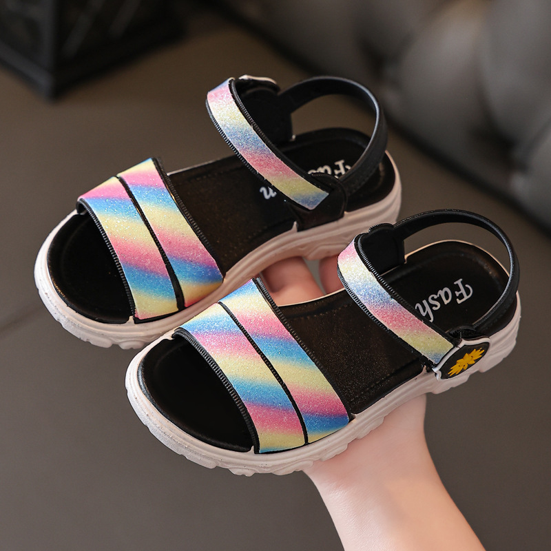 2-8-Years-Old-Girls-Rainbow-Sandals-Soft-Sole-Non-Slip-Summer-Children-Beach-Shoes-Fashion-2