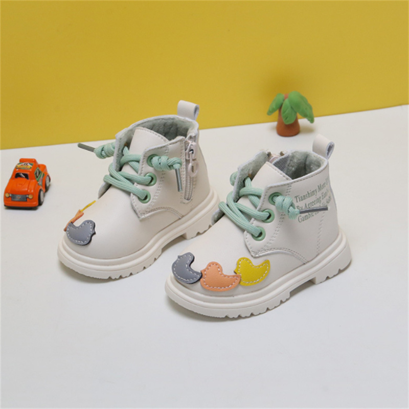 2022-New-Autumn-Winter-Baby-Shoes-Leather-Toddler-Girls-Ankle-Boots-With-Fur-Cute-Duck-Pattern-1