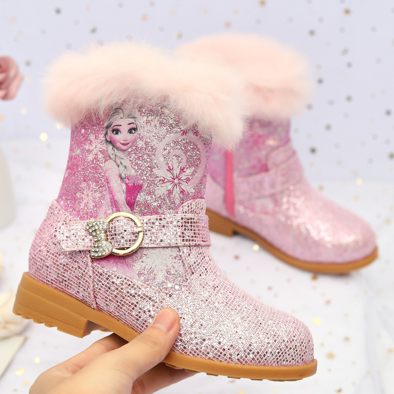 Disney-Frozen-Elsa-Princess-Winter-Snow-Boots-Fur-Designer-Crystal-Flat-Pink-Kids-Bling-Baby-Girls-1