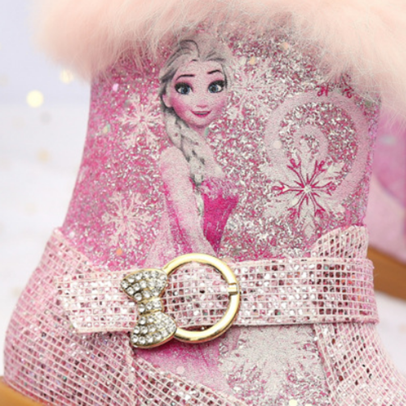 Disney-Frozen-Elsa-Princess-Winter-Snow-Boots-Fur-Designer-Crystal-Flat-Pink-Kids-Bling-Baby-Girls