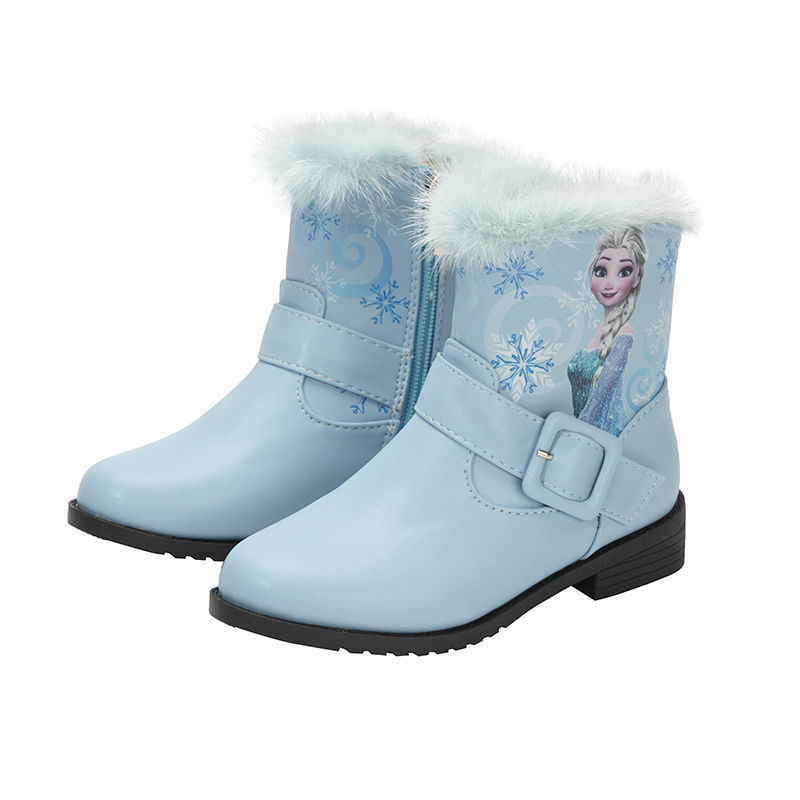 Disney-children-frozen-Elsa-princess-girl-thick-warm-leather-boots-Martin-boots-cotton-shoes-boots-1