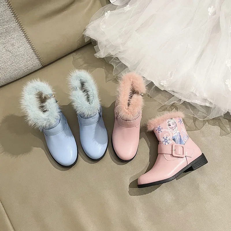 Disney-children-frozen-Elsa-princess-girl-thick-warm-leather-boots-Martin-boots-cotton-shoes-boots-3