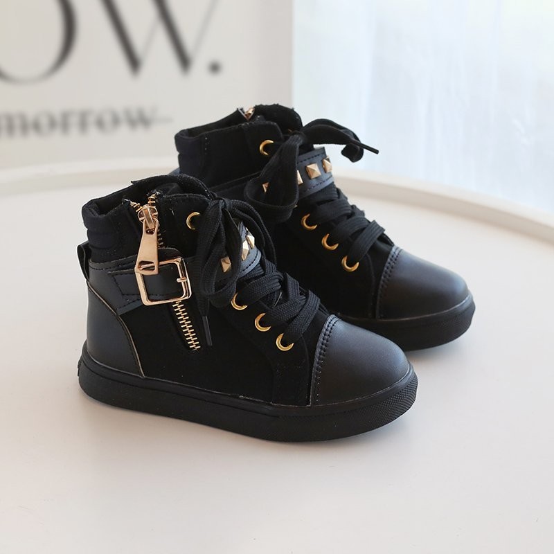 Kids-Casual-Shoes-Fashion-Punk-Style-Rivet-Buckle-Floral-Boys-Girls-Ankle-Boots-High-Top-Solid-1