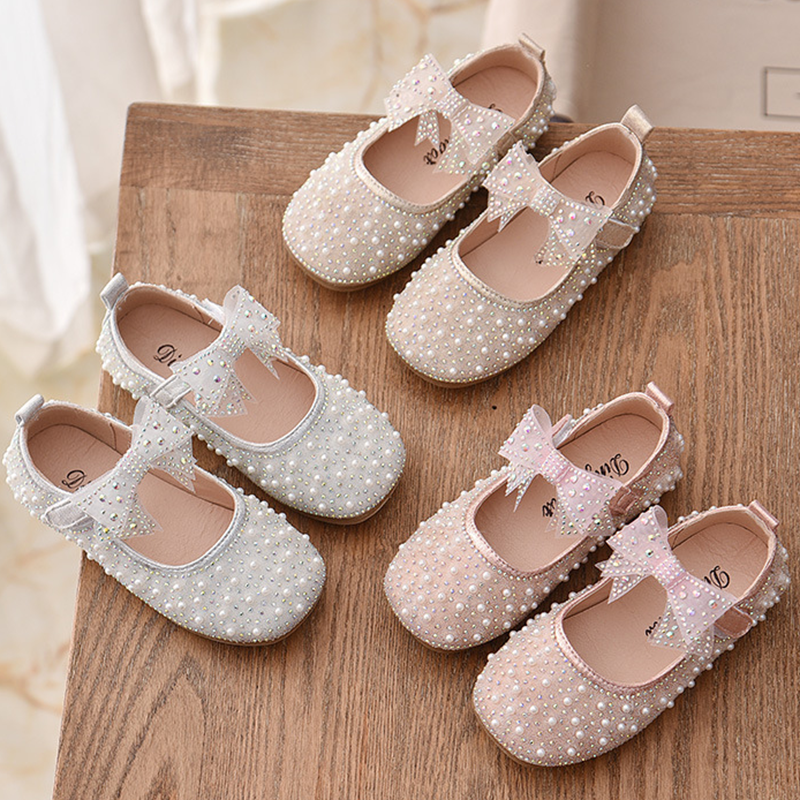 New-Girls-Single-Princess-Shoes-Pearl-Shallow-Children-s-Flat-Shose-Kid-Baby-Bowknot-Shoes-2022