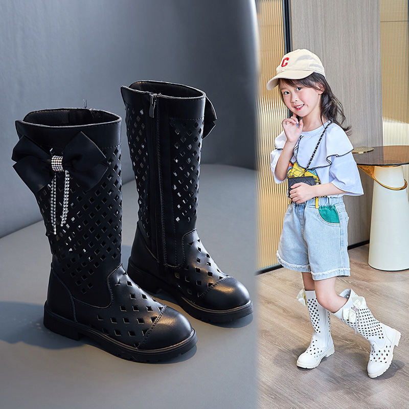 Summer-Girl-Long-Boots-Sandals-2022-Kid-Cool-Princess-Fashion-Hollow-Hole-Bow-Tie-Rhinestones-Martin-1
