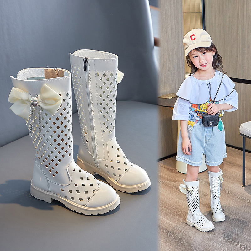 Summer-Girl-Long-Boots-Sandals-2022-Kid-Cool-Princess-Fashion-Hollow-Hole-Bow-Tie-Rhinestones-Martin-2