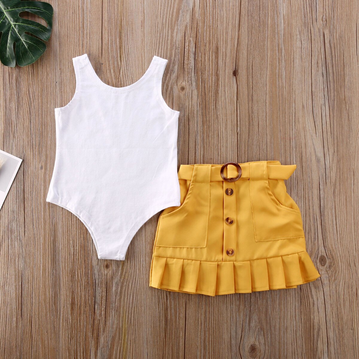 0-5Y-Fashion-Toddler-Kids-Baby-Girls-Clothes-Sets-Solid-Sleeveless-Bodysuit-Tops-Yellow-Pleated-Skirts-1
