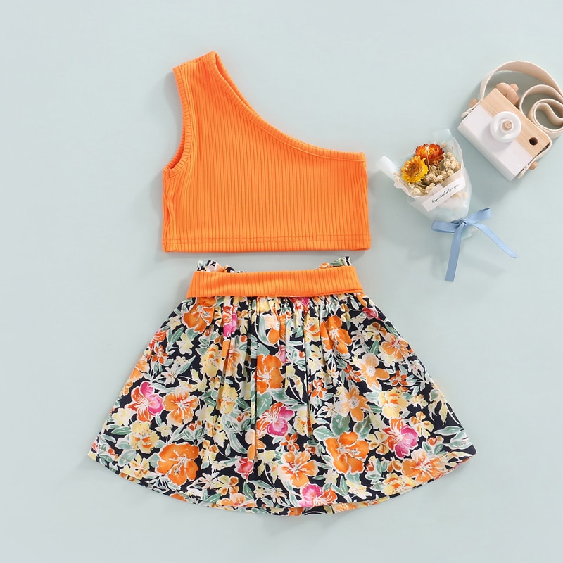 1-6-Years-Kids-Girls-Clothes-Suit-Solid-Color-One-Shoulder-Knit-Crop-Tops-Floral-Printed-1
