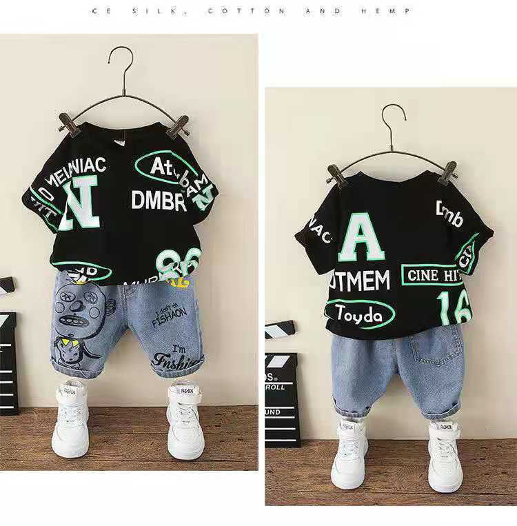 2-9Y-Summer-Baby-Boy-Clothes-Set-Outfits-2022-Kids-Clothing-Printed-T-shirt-Denim-Shorts-4