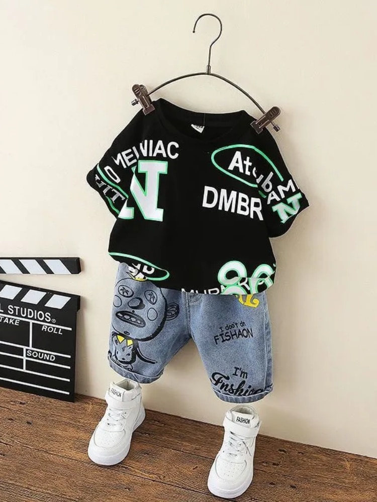 2-9Y-Summer-Baby-Boy-Clothes-Set-Outfits-2022-Kids-Clothing-Printed-T-shirt-Denim-Shorts-5