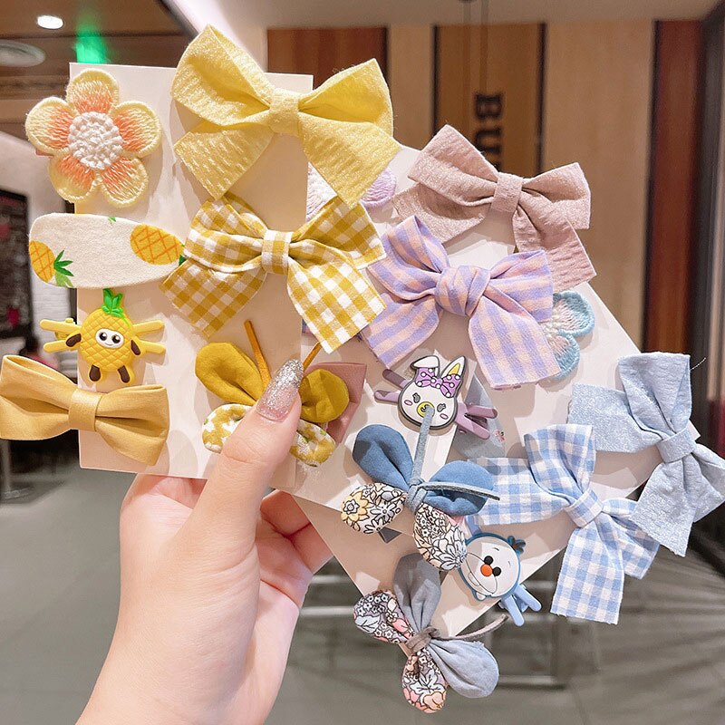 7PCS-Set-Cute-Flower-Cartoon-Bow-Hairpins-Korean-Kids-Children-Lovely-Plaid-Butterfly-Girls-Side-Hair-2