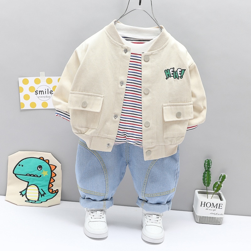Baby-Boys-Girls-Clothing-Sets-2021-Spring-Autumn-Toddler-Cartoon-Dinosaur-Coats-Stripe-T-Shirt-Jeans-1