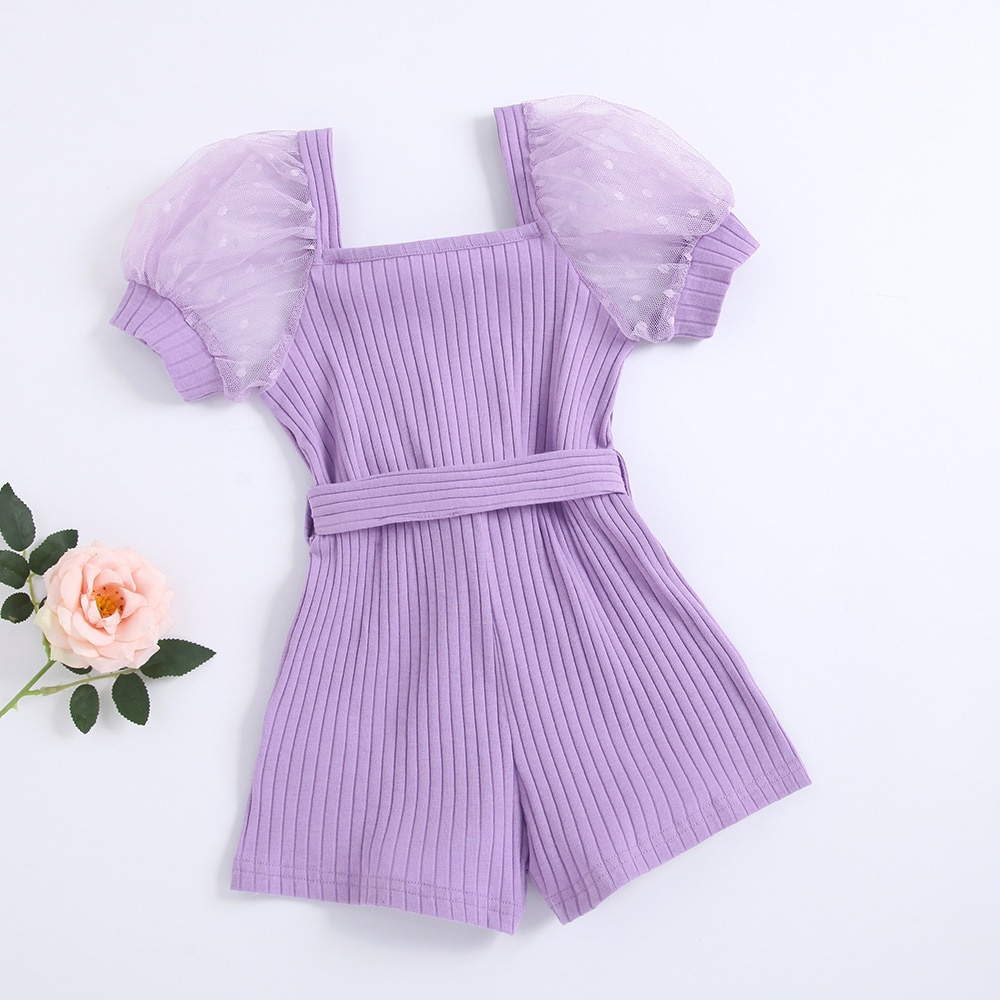 Baby-Girl-Cotton-Ribbed-Jumpsuit-Puff-Sleeve-Summer-Infant-Toddler-Lace-Jumpsuit-Waist-Belt-Outfit-Solid-1