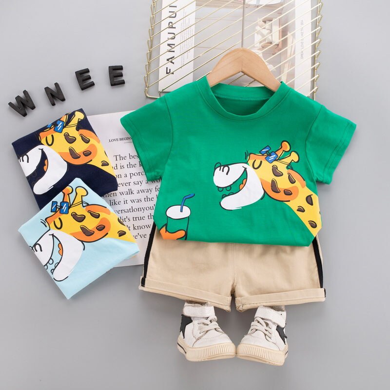 Baby-Summer-Clothing-Toddler-Children-Sport-Boy-Short-Sleeve-Print-Giraffe-T-shirt-Shorts-Fashion-Infant-1