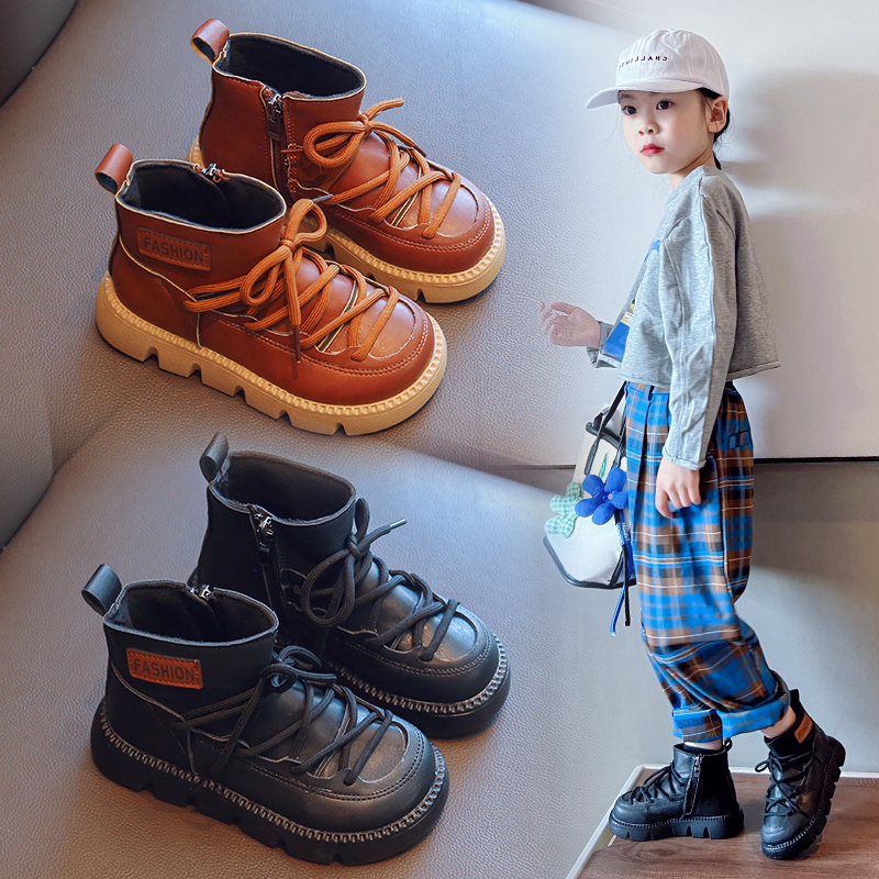 Boy-s-Martin-Boots-Gril-s-brown-Leather-Shoes-Children-s-Short-Boots-With-Velvet-2022-1