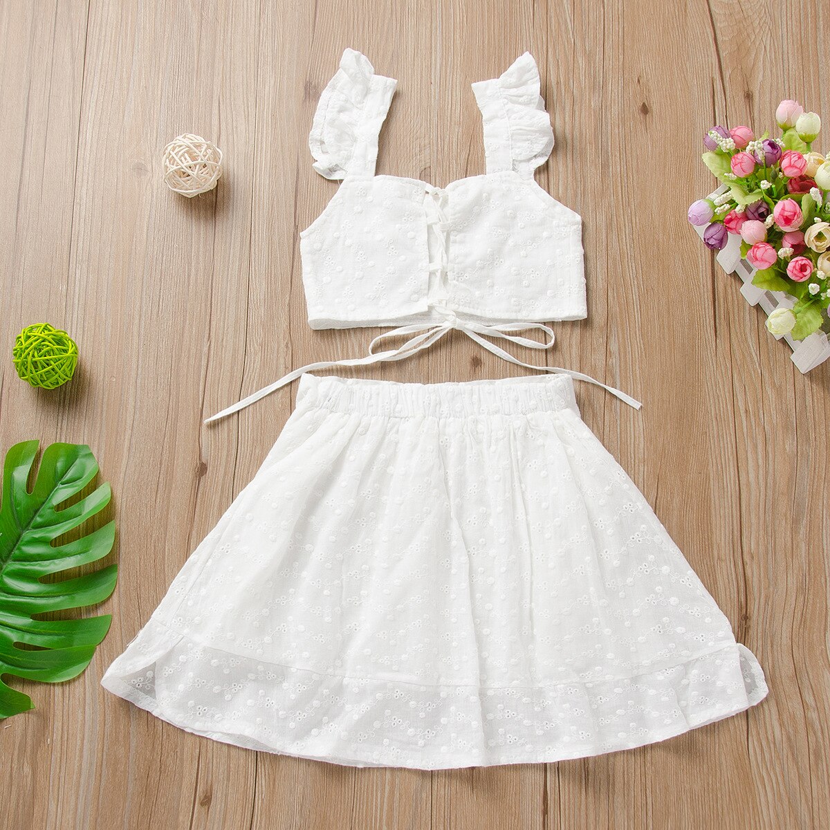 Cute-Kids-Girls-Two-Piece-Clothing-Set-Summer-Floral-Lace-Camisole-Button-A-Line-Skirt-2pcs-1
