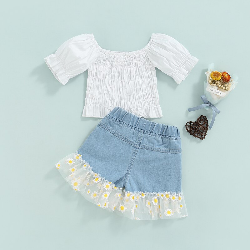 Fashion-Children-Kid-Girls-Summer-2Pcs-Outfit-Sets-White-Short-Sleeve-Round-Neck-T-shirt-Denim-5