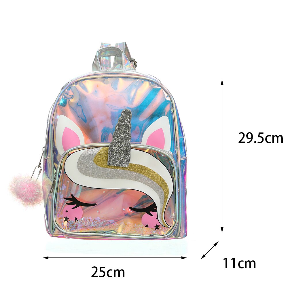 Girl-s-School-Bag-Unicorn-Cartoon-Small-Backpack-Silver-Transparent-Bagpack-For-Girls-Preschool-Kawaii-Kids-4