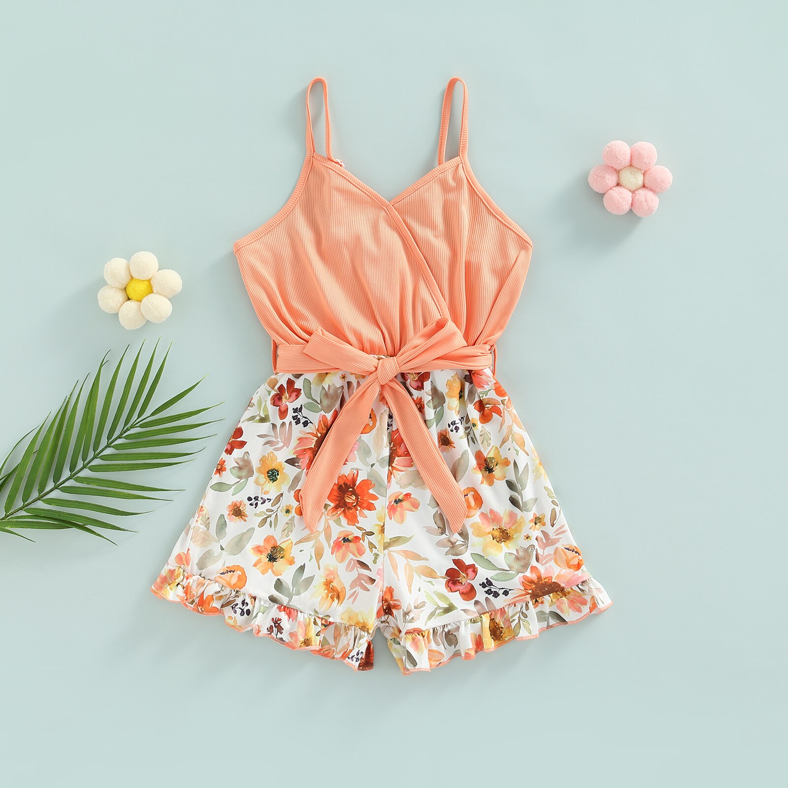 Kid-Baby-Girls-Summer-Short-Romper-Floral-Print-Sleeveless-Ruffled-Wide-Leg-Jumpsuit-Clothes-with-Belt-3