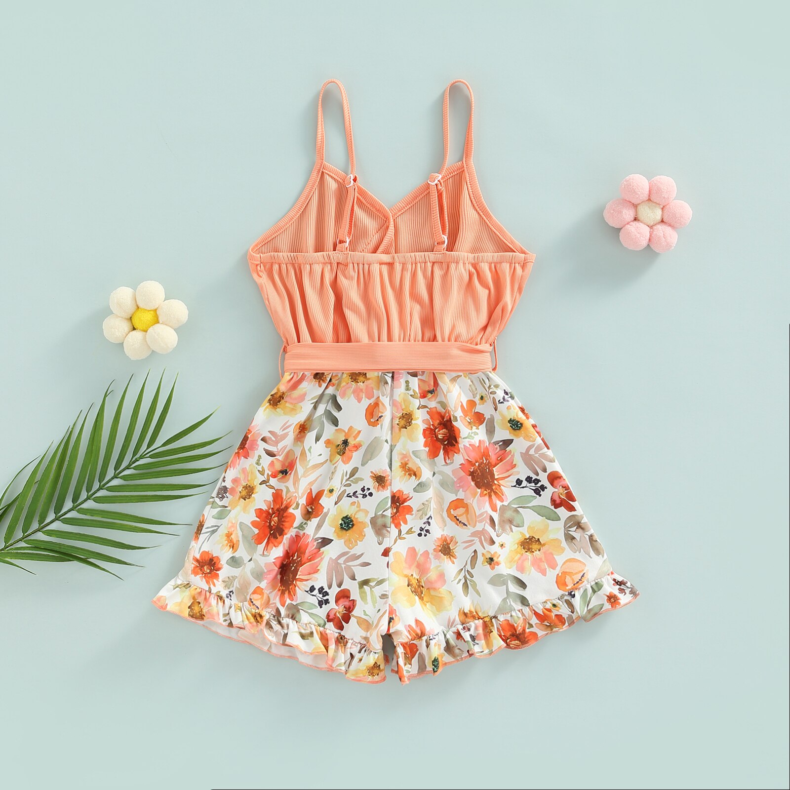 Kid-Baby-Girls-Summer-Short-Romper-Floral-Print-Sleeveless-Ruffled-Wide-Leg-Jumpsuit-Clothes-with-Belt-4