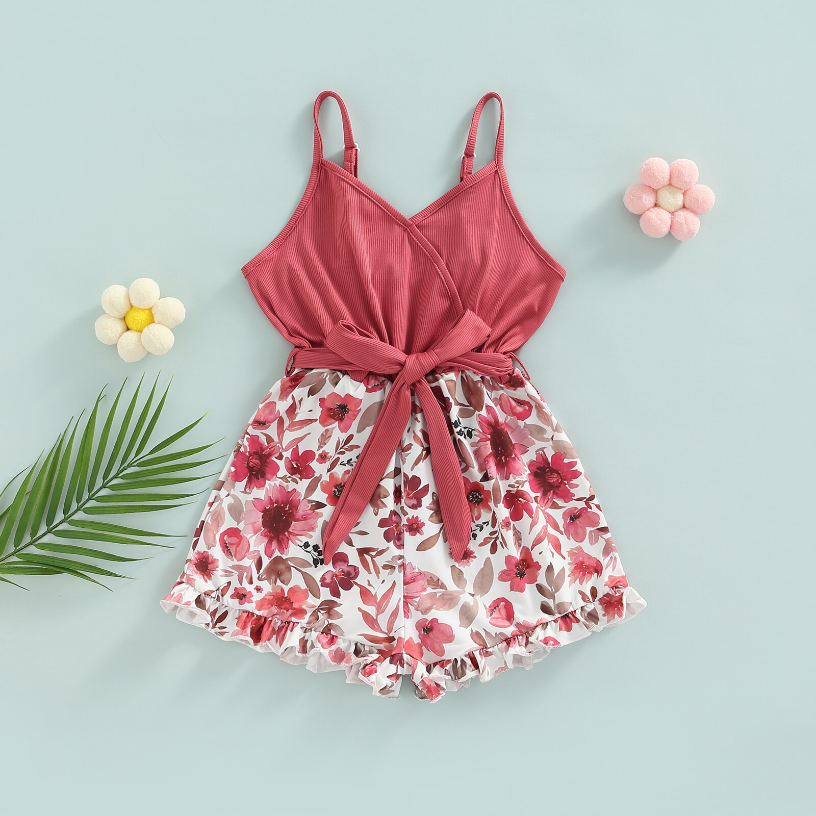 Kid-Baby-Girls-Summer-Short-Romper-Floral-Print-Sleeveless-Ruffled-Wide-Leg-Jumpsuit-Clothes-with-Belt-5