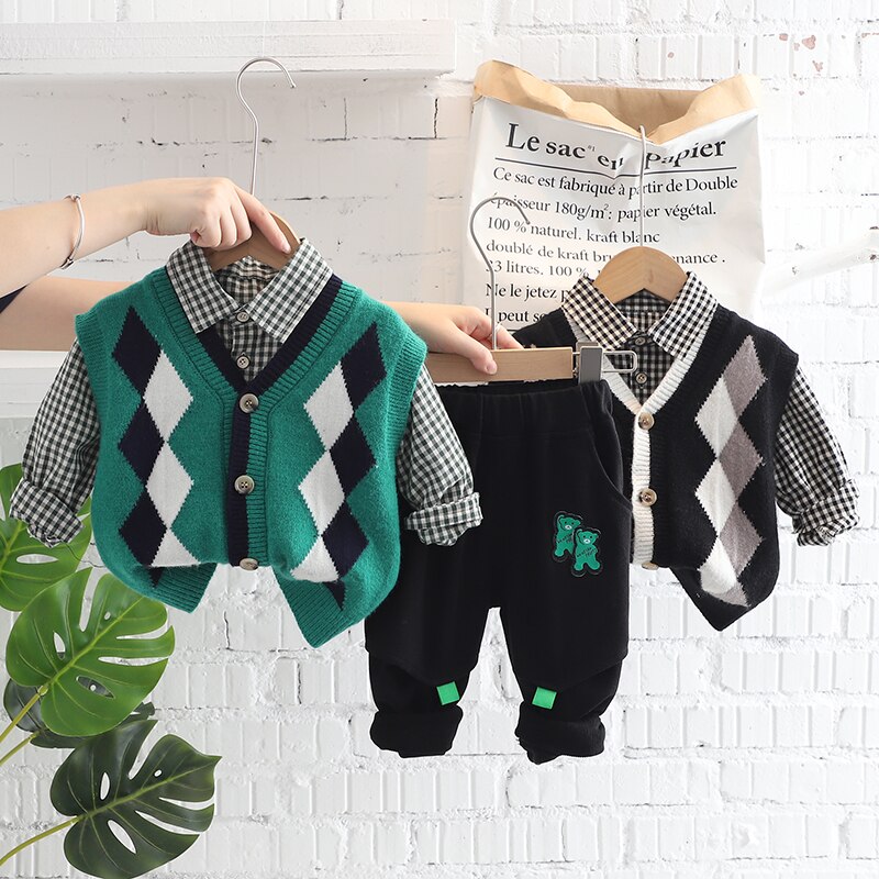 Kids-Clothing-Set-for-Boys-Outfits-2022-Autumn-Infant-Knitted-Vest-Stripe-Shirt-Pants-3-Pcs-3