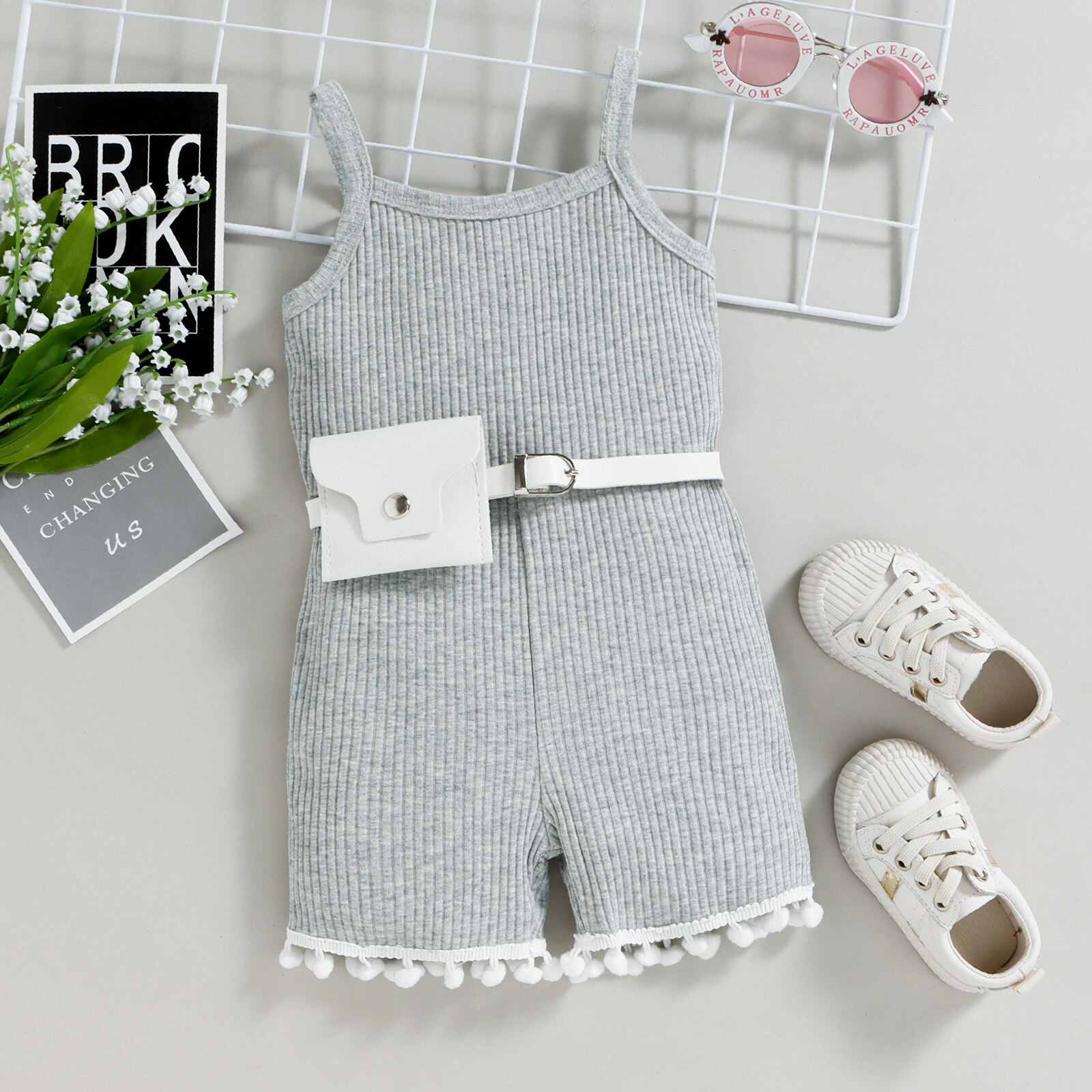 Kids-Summer-Outfit-Contrast-Color-U-Neck-Sleeveless-Playsuit-Waist-Bag-for-Baby-Girls-Pink-Gray-3
