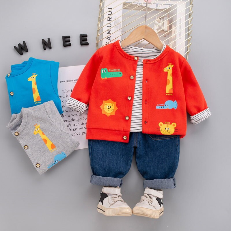 New-Children-Wear-Baby-Boy-Cotton-Cartoon-Printing-Animal-Coat-T-shirt-Pants-Jeans-3Pcs-Set-1