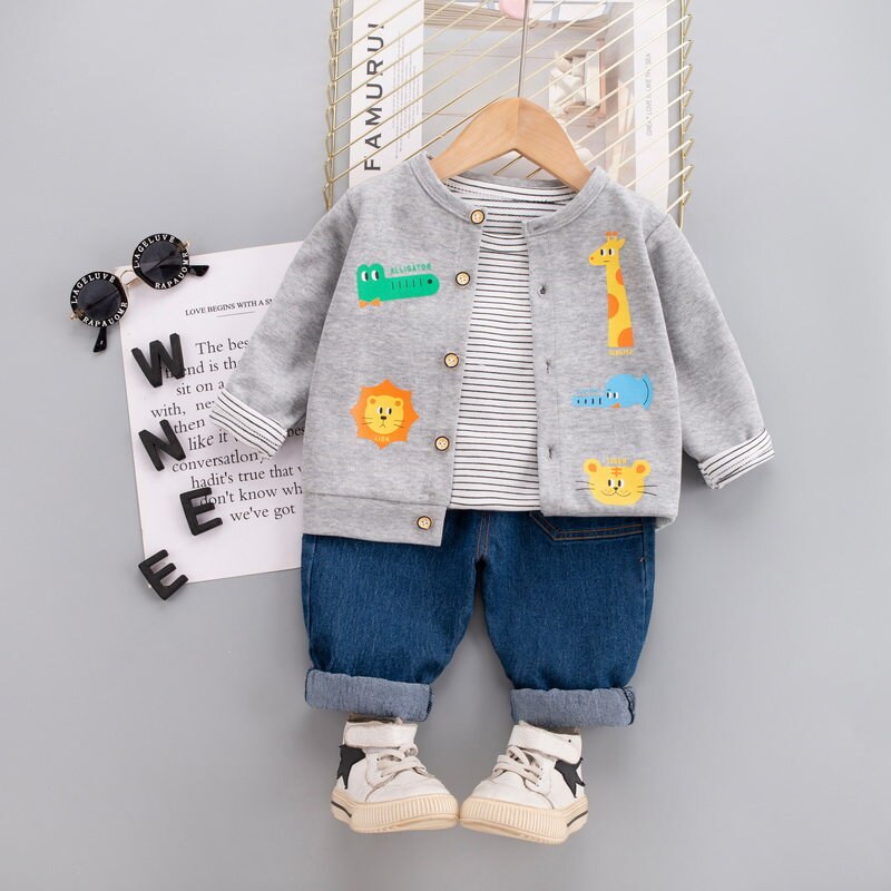 New-Children-Wear-Baby-Boy-Cotton-Cartoon-Printing-Animal-Coat-T-shirt-Pants-Jeans-3Pcs-Set-2