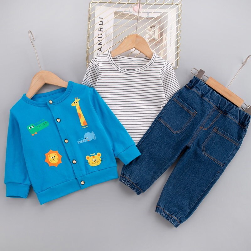 New-Children-Wear-Baby-Boy-Cotton-Cartoon-Printing-Animal-Coat-T-shirt-Pants-Jeans-3Pcs-Set-4