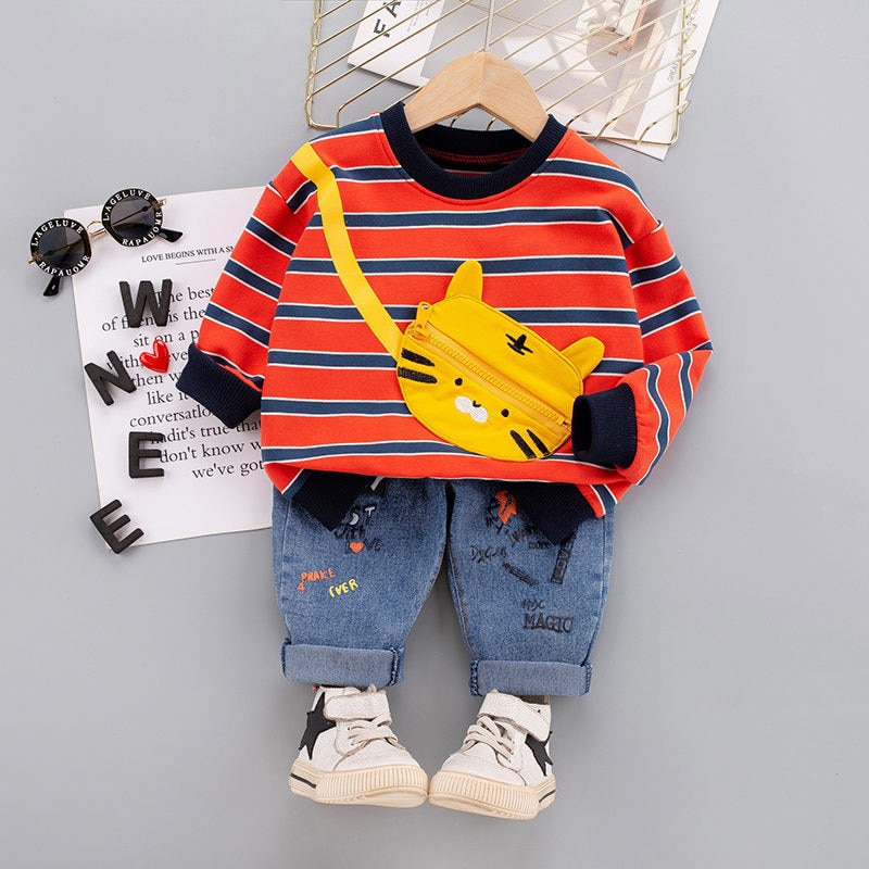 New-Infant-Clothing-Sports-Striped-Candy-Strips-T-shirt-Denim-Pants-2pcs-Sets-Children-Toddler-Tracksuit-1