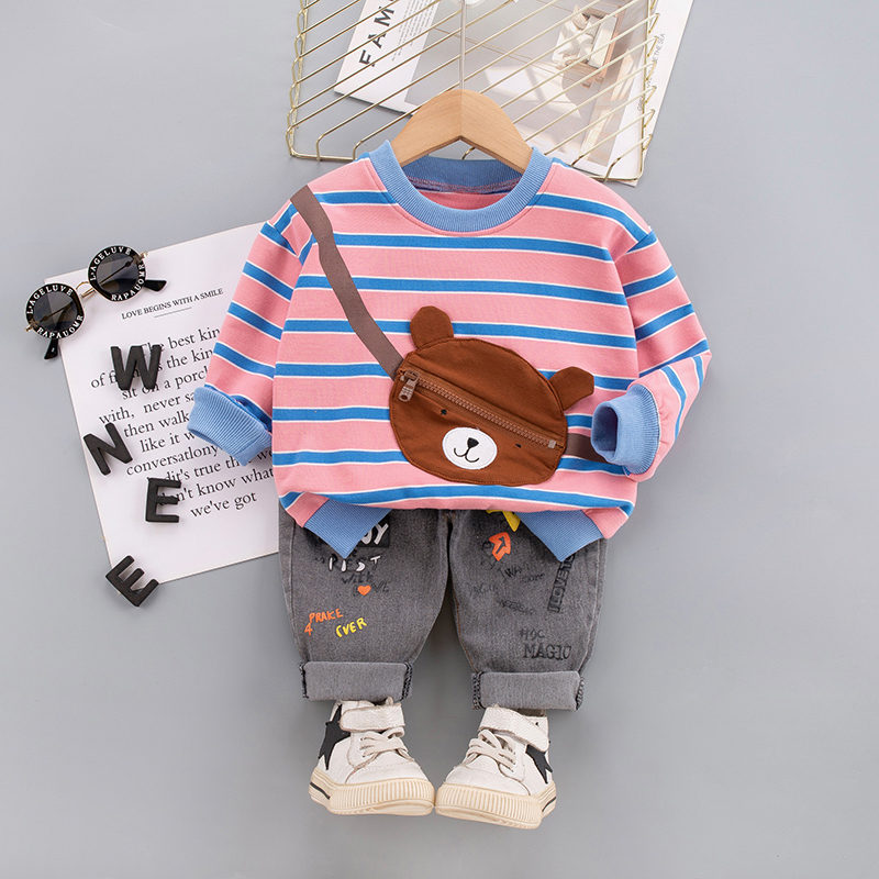 New-Infant-Clothing-Sports-Striped-Candy-Strips-T-shirt-Denim-Pants-2pcs-Sets-Children-Toddler-Tracksuit-2