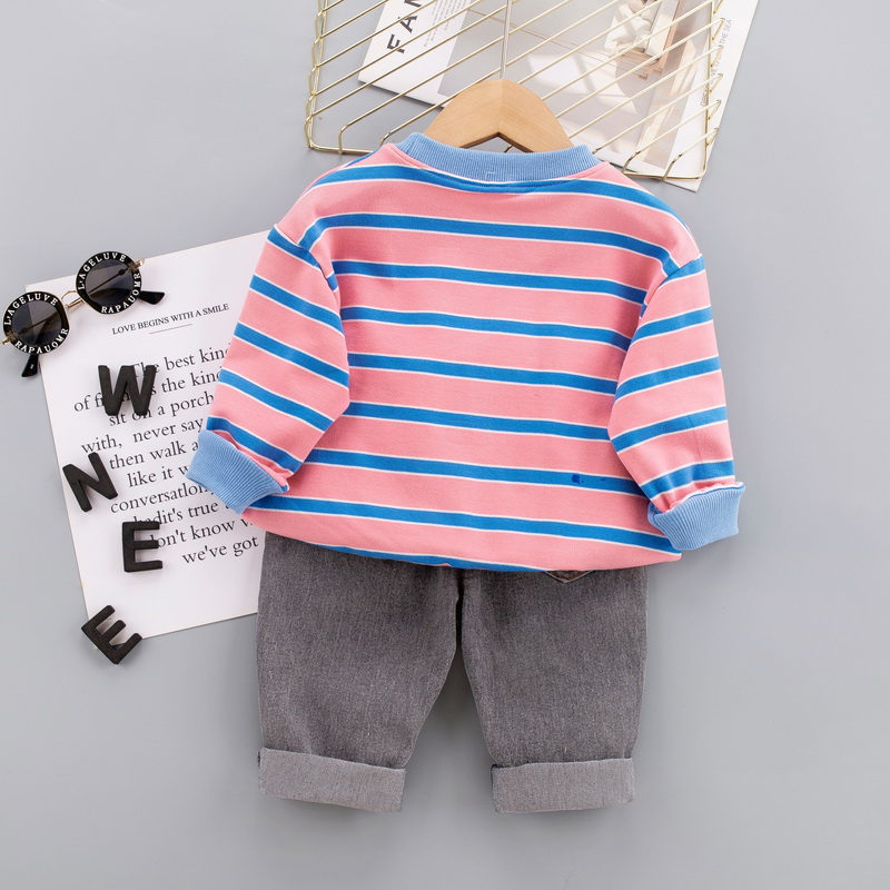 New-Infant-Clothing-Sports-Striped-Candy-Strips-T-shirt-Denim-Pants-2pcs-Sets-Children-Toddler-Tracksuit-5