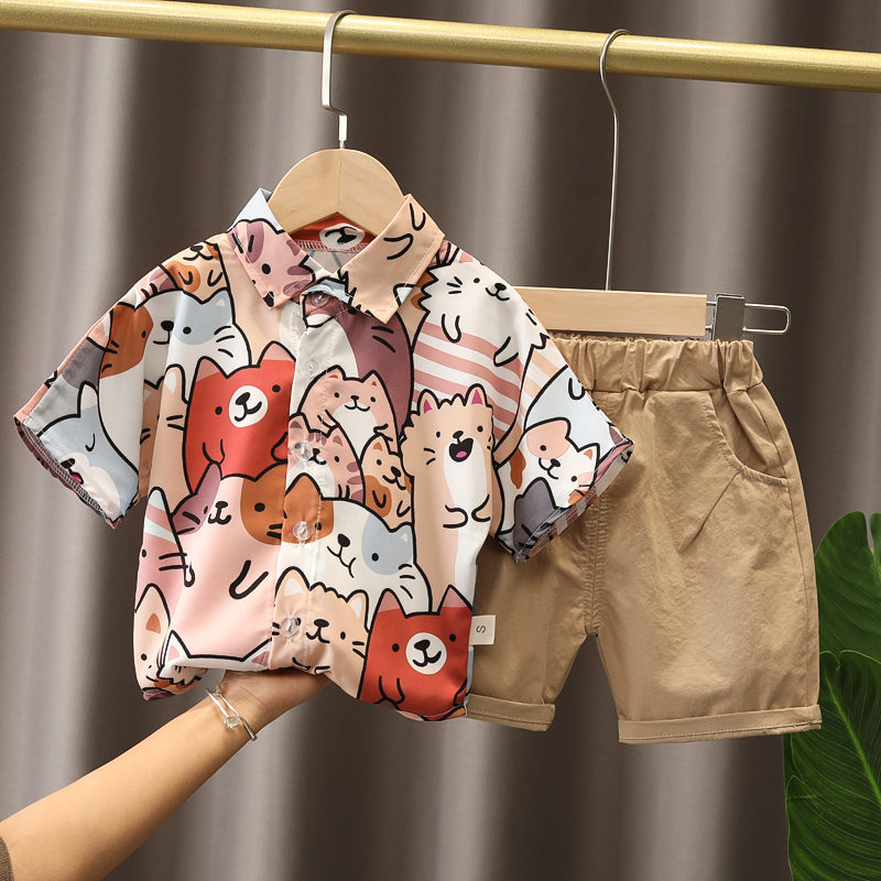 New-Summer-Children-Clothes-Baby-Boys-Girl-Cartoon-Full-Print-Cat-Shirts-Shorts-2Pcs-sets-Infant-1