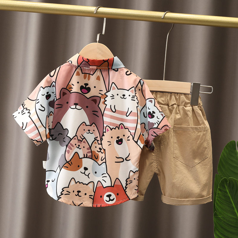 New-Summer-Children-Clothes-Baby-Boys-Girl-Cartoon-Full-Print-Cat-Shirts-Shorts-2Pcs-sets-Infant-2