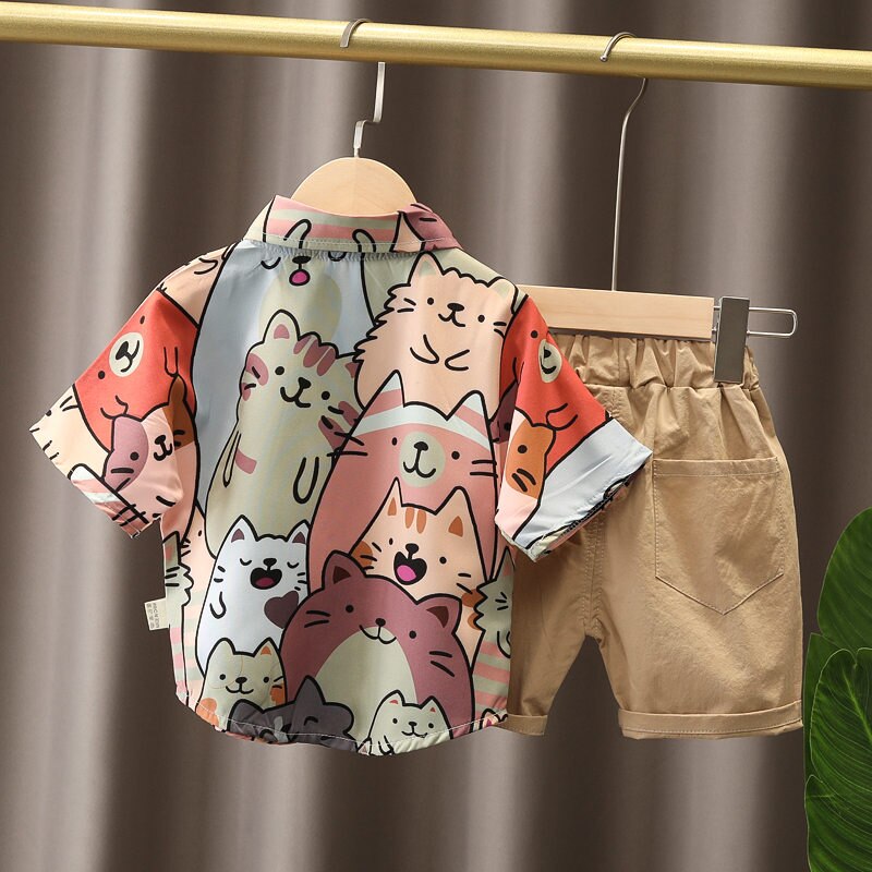 New-Summer-Children-Clothes-Baby-Boys-Girl-Cartoon-Full-Print-Cat-Shirts-Shorts-2Pcs-sets-Infant-3
