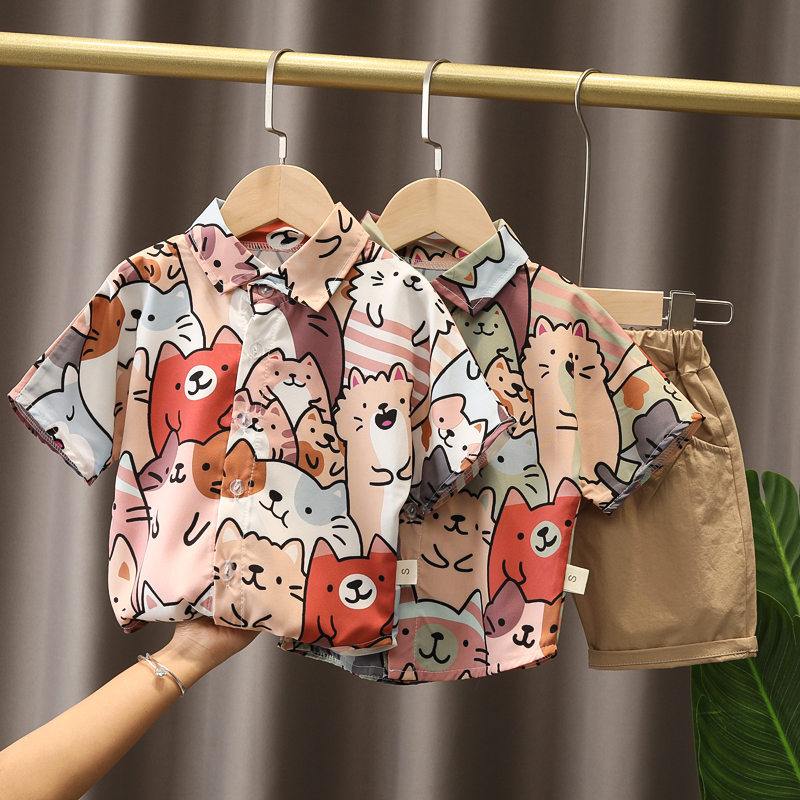 New-Summer-Children-Clothes-Baby-Boys-Girl-Cartoon-Full-Print-Cat-Shirts-Shorts-2Pcs-sets-Infant-4