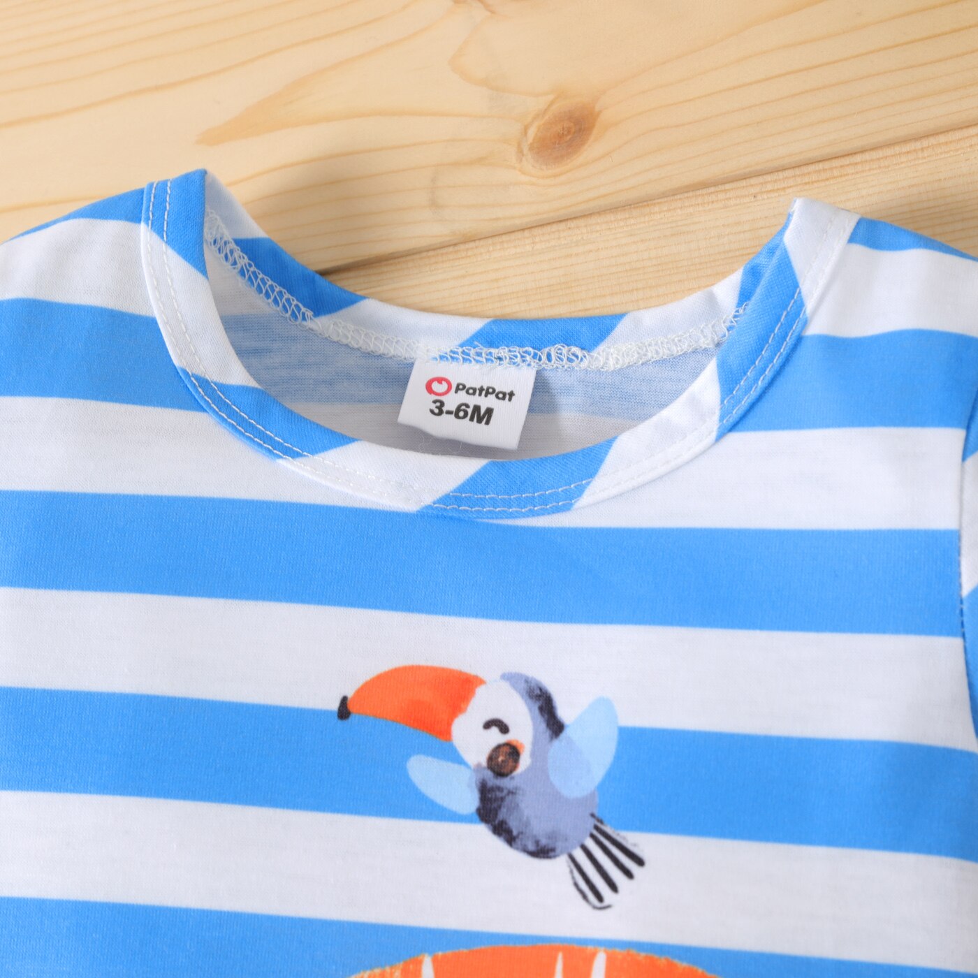 PatPat-Baby-Boy-Cartoon-Lion-Print-Blue-Striped-Short-sleeve-Romper-3
