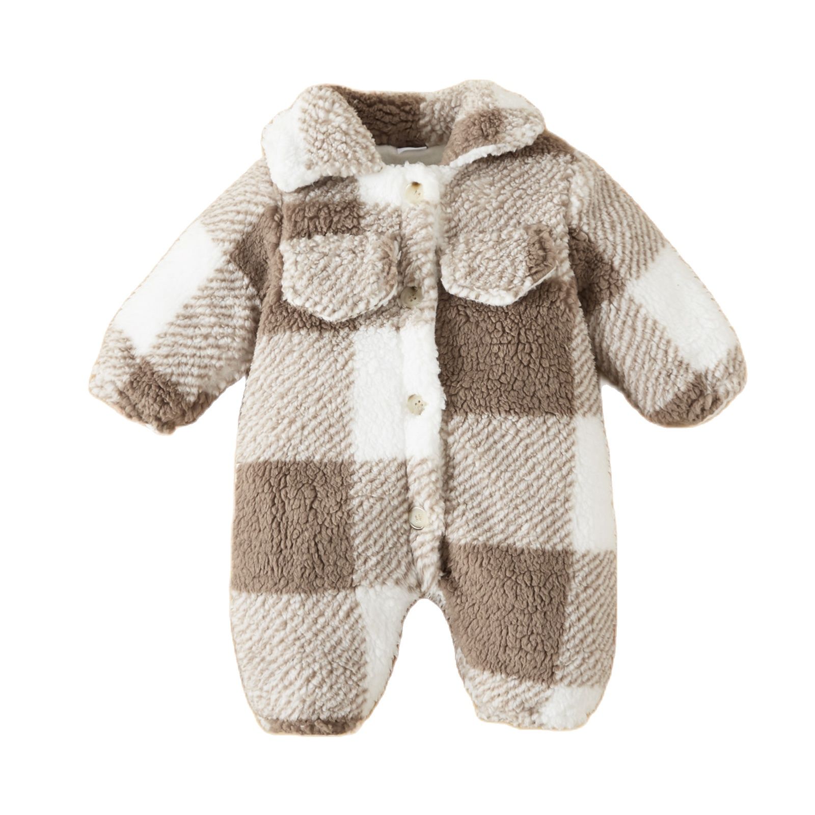 PatPat-New-Born-Baby-Boy-Clothes-Infant-Overalls-Newborn-Girl-Romper-Khaki-Plaid-Fluffy-Fleece-Long-5
