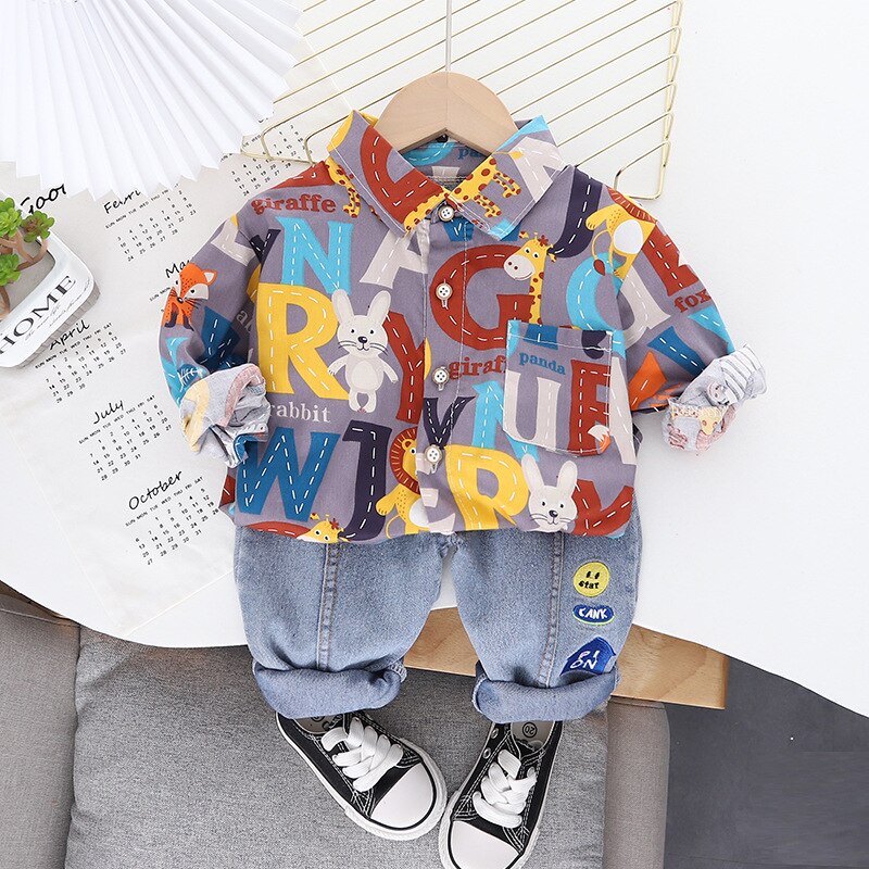 Spring-new-boy-children-s-clothing-top-suit-boy-shirt-jeans-two-piece-set-1