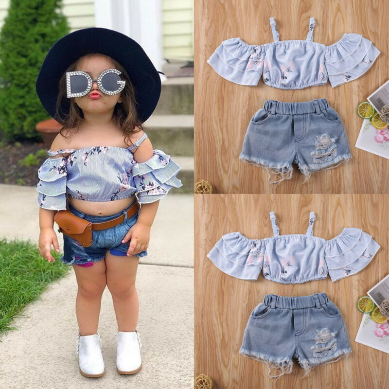 Summer-Baby-Sets-Cute-Kids-Baby-Girl-Off-Shoulder-Ruffles-Floral-Printed-Crop-Tops-T-Shirt-2