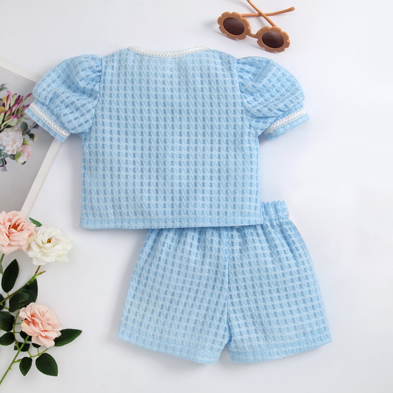 Toddler-Baby-Girl-Elegant-Two-Piece-Outfit-Set-Summer-Textured-Pattern-Pearls-Puff-Sleeve-Tops-Buttons-1