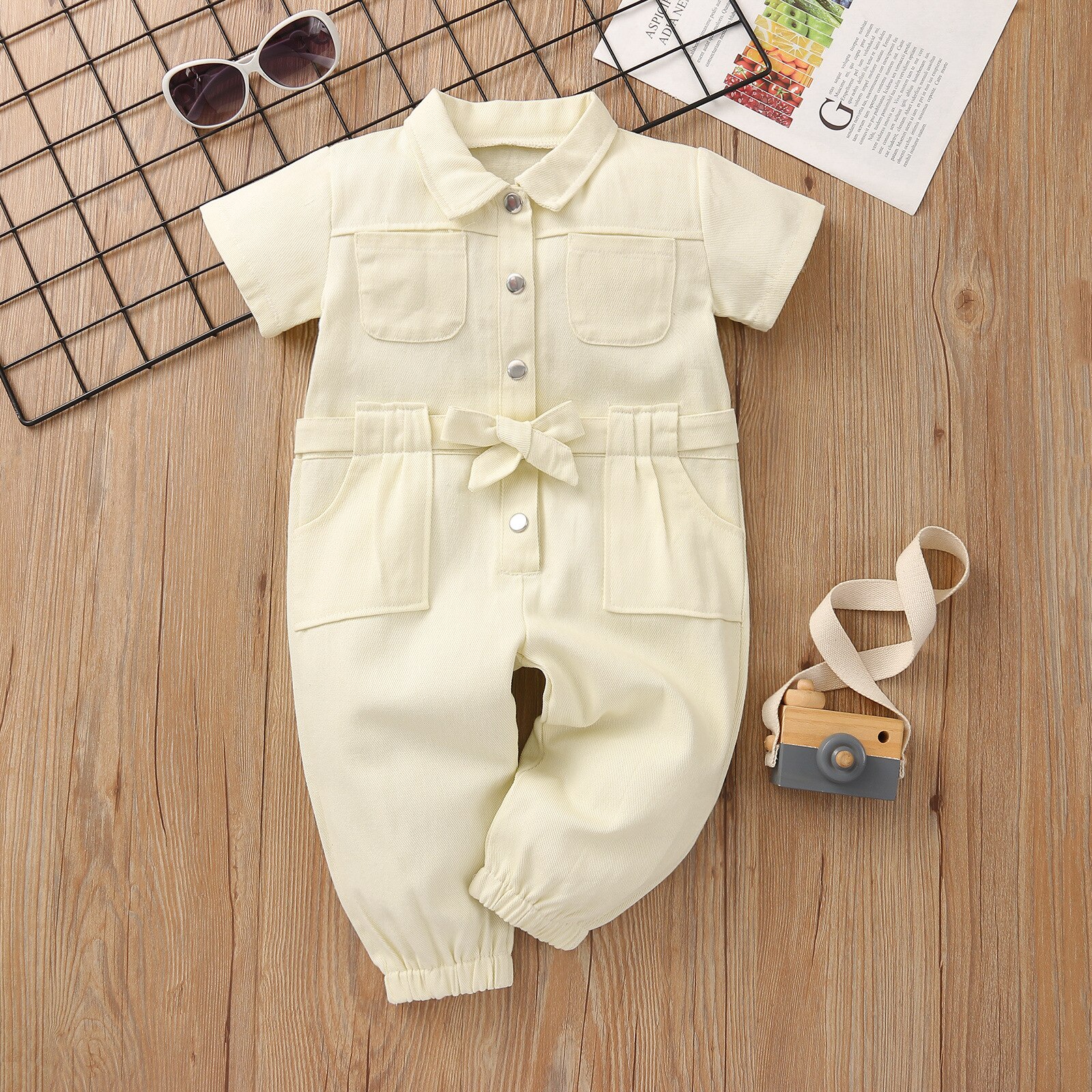 Toddler-Baby-Girl-Jumpsuit-Romper-Button-Pink-Pocket-Casual-Work-Clothes-One-Piece-Standing-Collar-Pocket-1