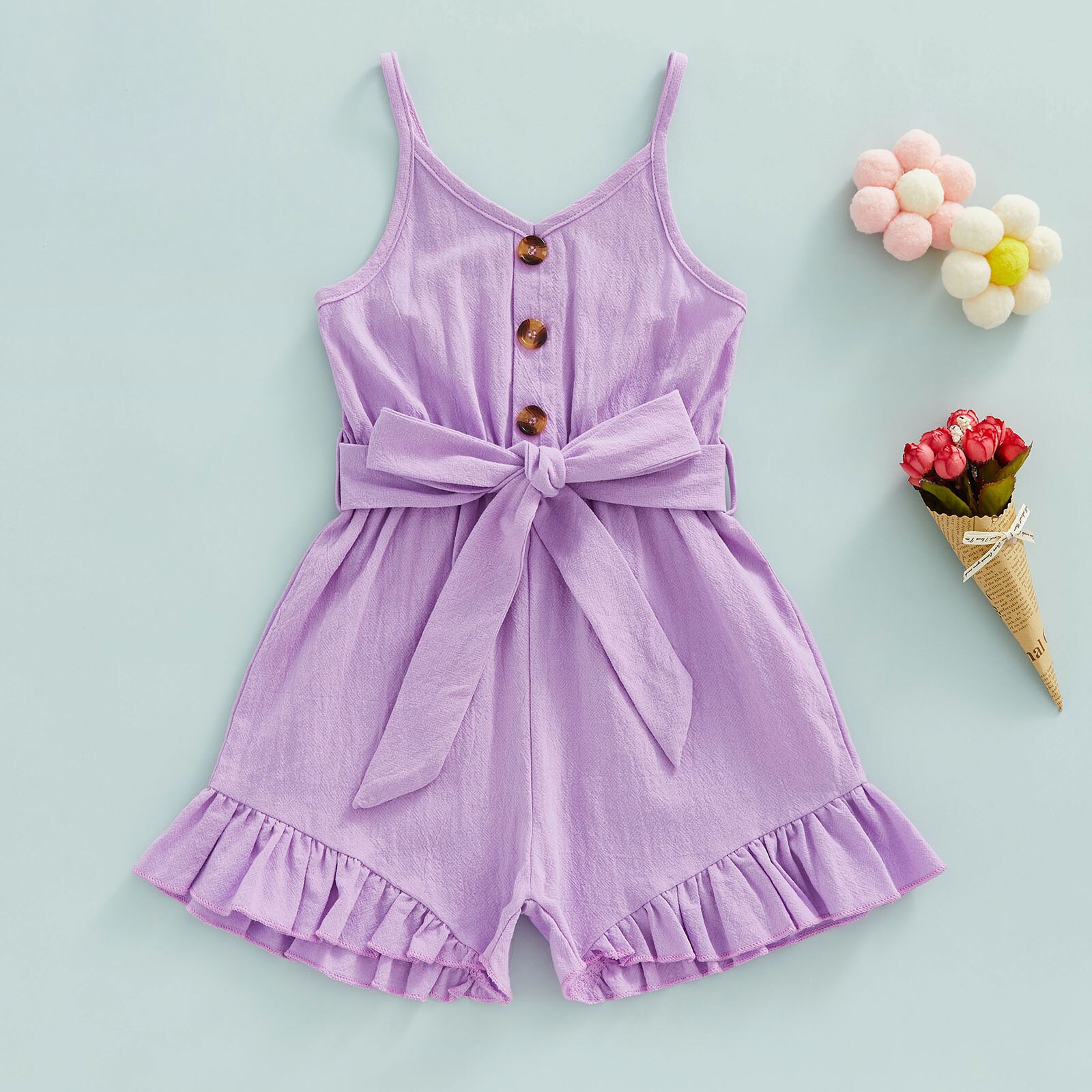 Toddler-Kid-Baby-Girls-Sling-Playsuit-Spaghetti-Straps-V-Neck-Buttons-Sleeveless-Ruffle-Hem-Solid-Color-1