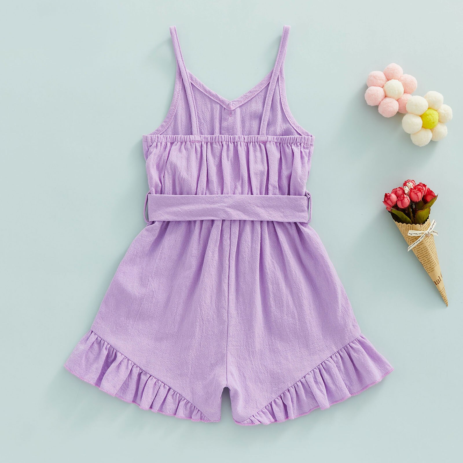 Toddler-Kid-Baby-Girls-Sling-Playsuit-Spaghetti-Straps-V-Neck-Buttons-Sleeveless-Ruffle-Hem-Solid-Color-2