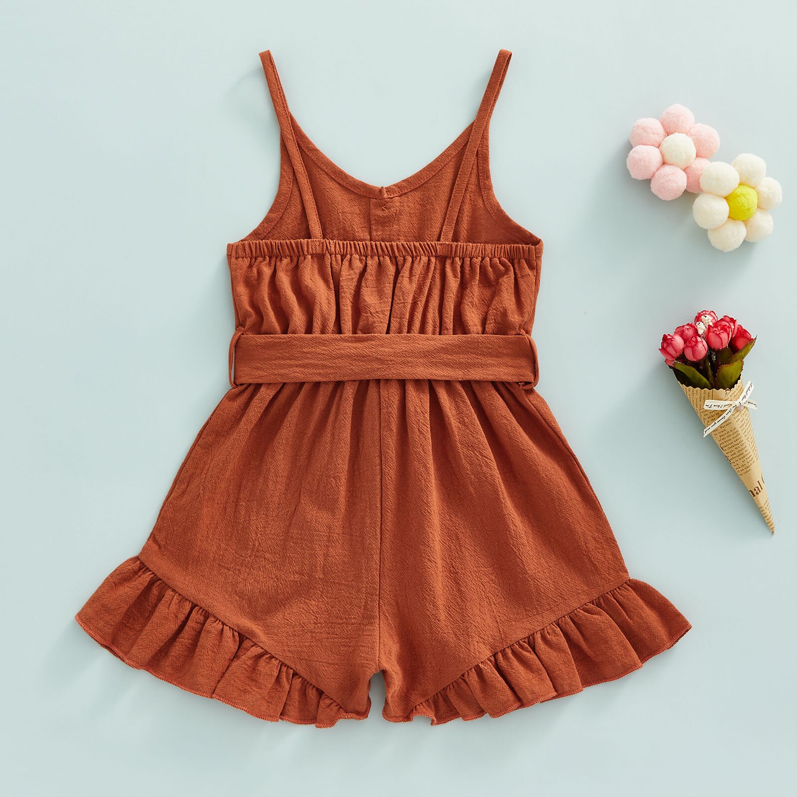 Toddler-Kid-Baby-Girls-Sling-Playsuit-Spaghetti-Straps-V-Neck-Buttons-Sleeveless-Ruffle-Hem-Solid-Color-4
