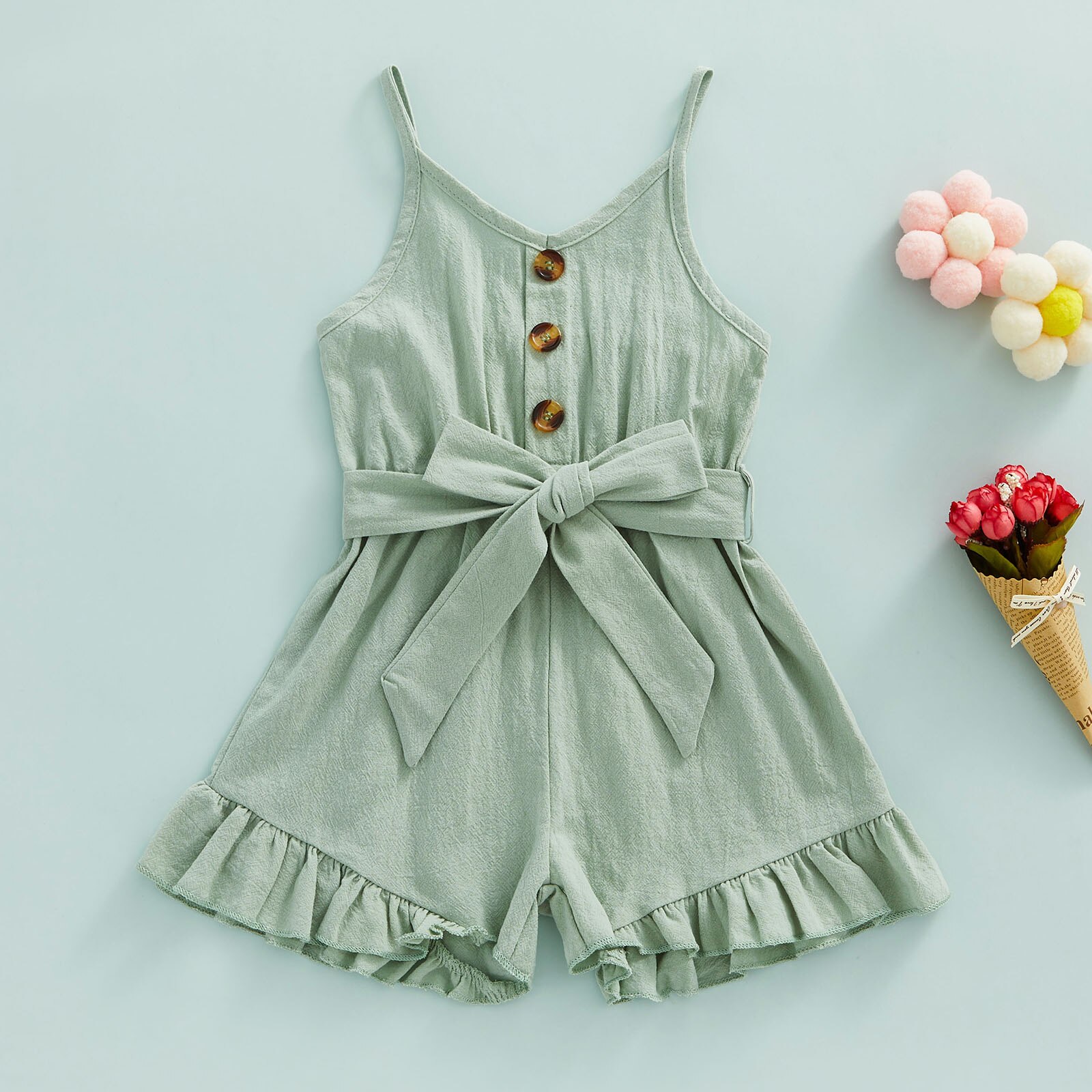 Toddler-Kid-Baby-Girls-Sling-Playsuit-Spaghetti-Straps-V-Neck-Buttons-Sleeveless-Ruffle-Hem-Solid-Color-5