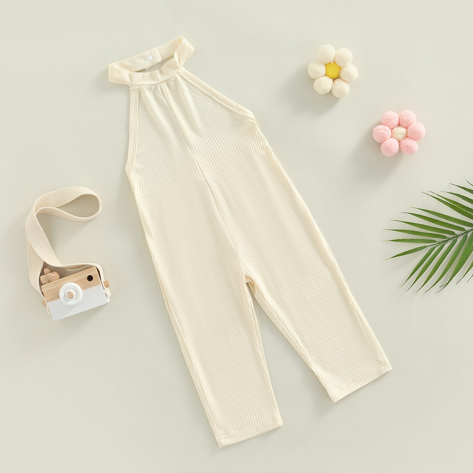 Toddler-Kids-Baby-Girls-Calf-length-Jumpsuit-Kid-Snap-Button-Halter-Open-Back-Solid-Color-Ribbed-2