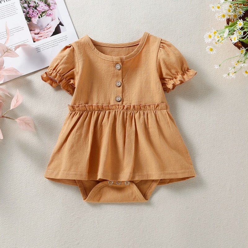 Txlixc-Summer-Baby-Girl-Clothes-Short-Sleeve-Romper-Solid-Color-Button-Round-Neck-Patchwork-Dress-Style-1
