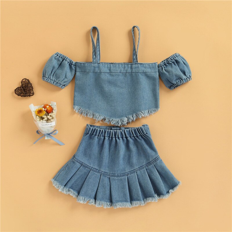 1-6-Years-Girls-Two-Piece-Suit-Toddler-Kid-Girl-Short-Sleeve-Button-Down-Sling-Denim-1